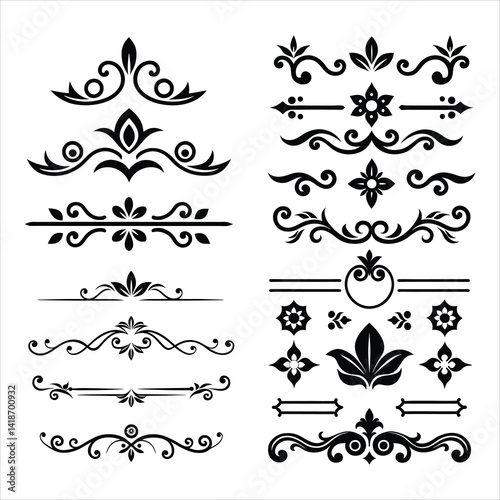 Vintage Silhouette Decorative Border Ornaments Collection.