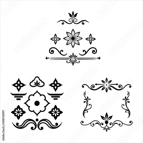 Vintage Silhouette Decorative Border Ornaments Collection.