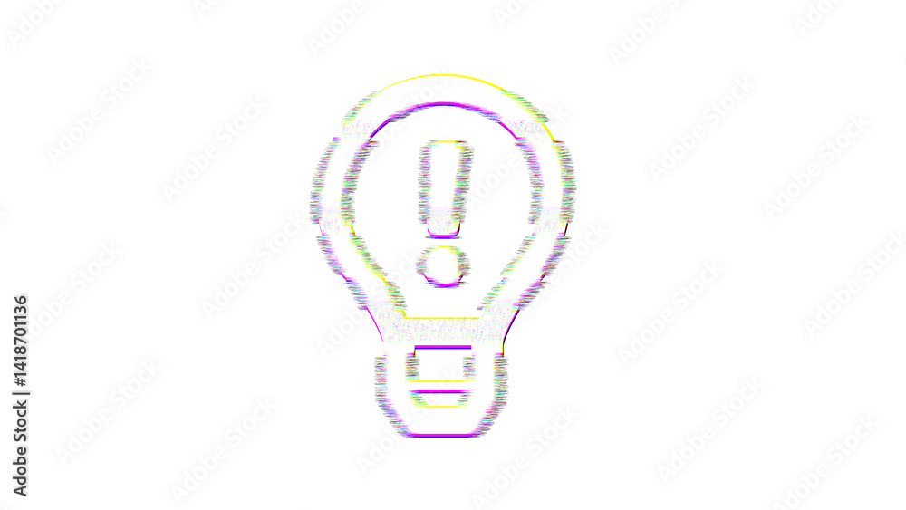 Icon lightbulb exclamation is distorted. Glitch. Noise, chromatic aberration, geometric distortion Icon lightbulb exclamation is distorted. Glitch. Noise, chromatic aberration, geometric distortion