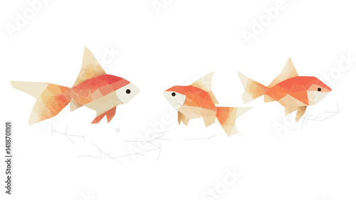 A digital illustration featuring three stylized goldfish swimming against a white background. The goldfish are rendered in a simplified, almost cartoonish manner