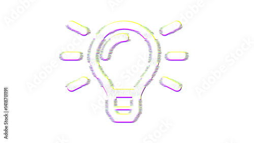 Icon lightbulb on is distorted. Glitch. Noise, chromatic aberration, geometric distortion
