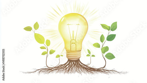 A digital illustration depicts a glowing light bulb, rendered in a warm yellow hue, emanating a radiant light.  The bulb is depicted with meticulous detail, showcasing a smooth glass surface with