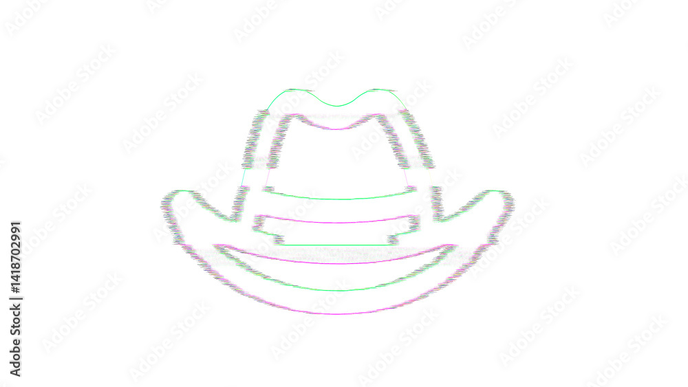 Icon hat cowboy is distorted. Glitch. Noise, chromatic aberration, geometric distortion Icon hat cowboy is distorted. Glitch. Noise, chromatic aberration, geometric distortion