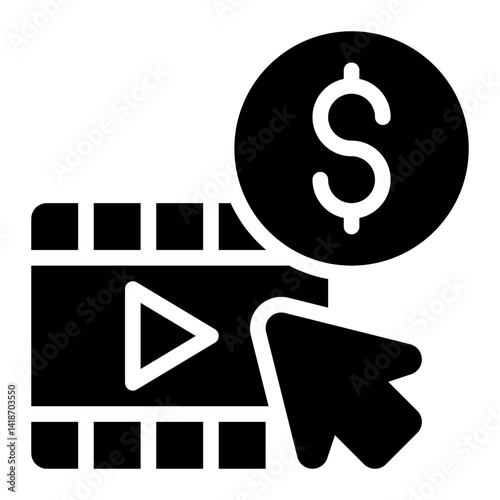 Video Monetization, Video, Monetize Glyph Solid Icon