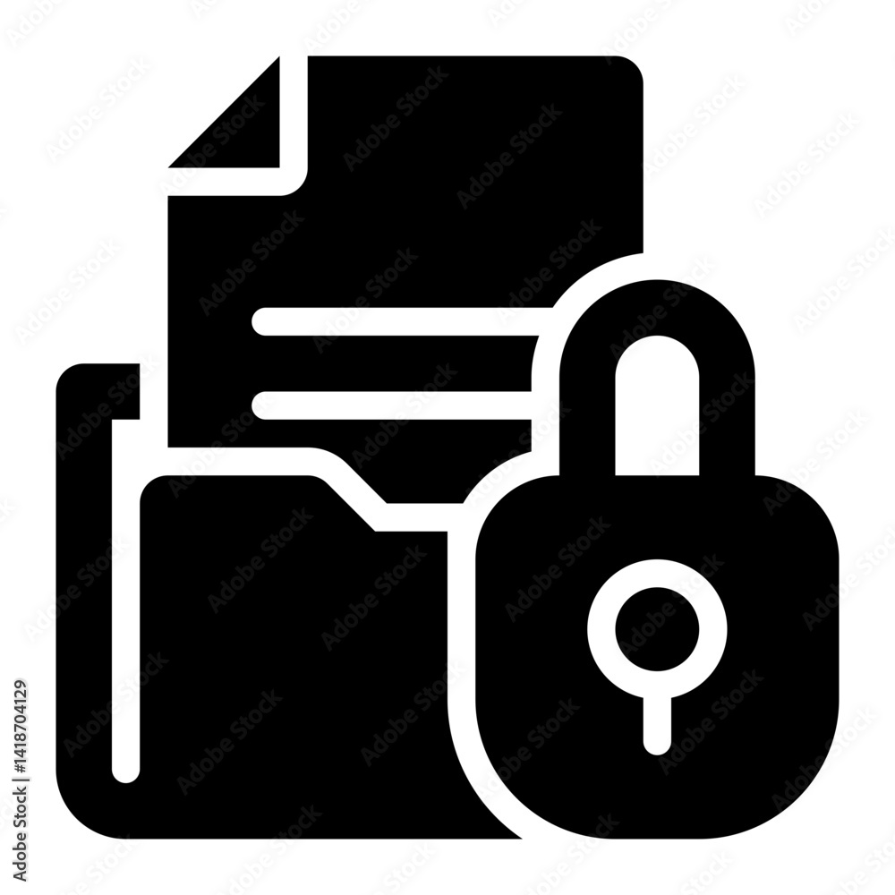 Obraz premium Secure File, Secure Folder, Secure Document Glyph Solid Icon