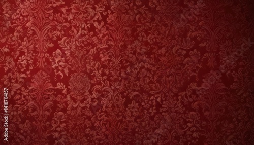Deep crimson damask wallpaper, intricate baroque details, antique, texture, luxury