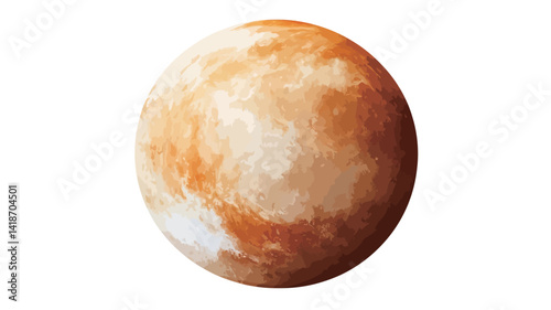 A digital painting or illustration depicting a spherical celestial body.  The dominant colors are ochre and cream, creating a marbled, textured effect across the surface