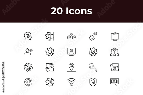 Setting and Setup line icon set. Set of outline icons related to setting, setup, option, installation, control and others vactor design.