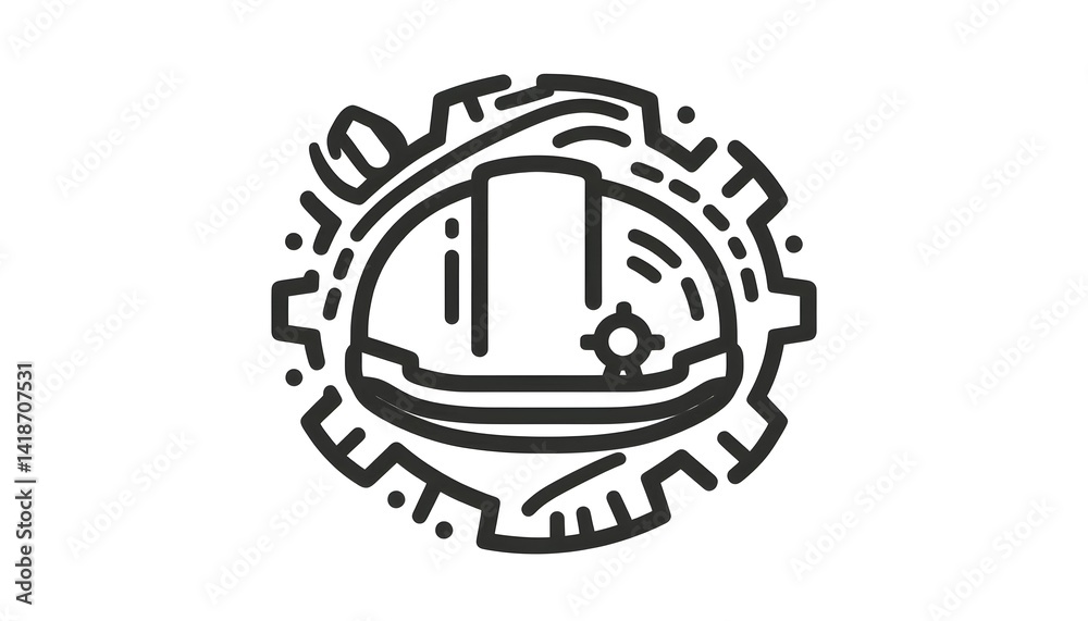Thin-line monochrome vector icon of safety helmet and gear symbolizing Labour Day in clean minimal outline design Thin-line monochrome vector icon of safety helmet and gear symbolizing Labour Day in clean minimal outline design