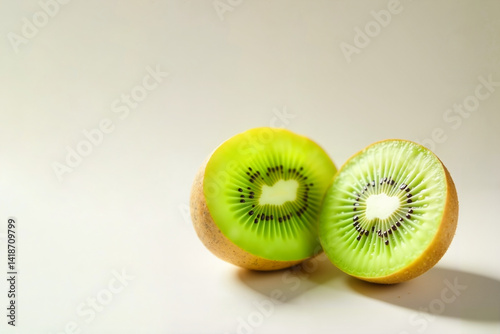 Macro Shot of Cut Kiwi with Juicy Flesh and Tiny Seeds