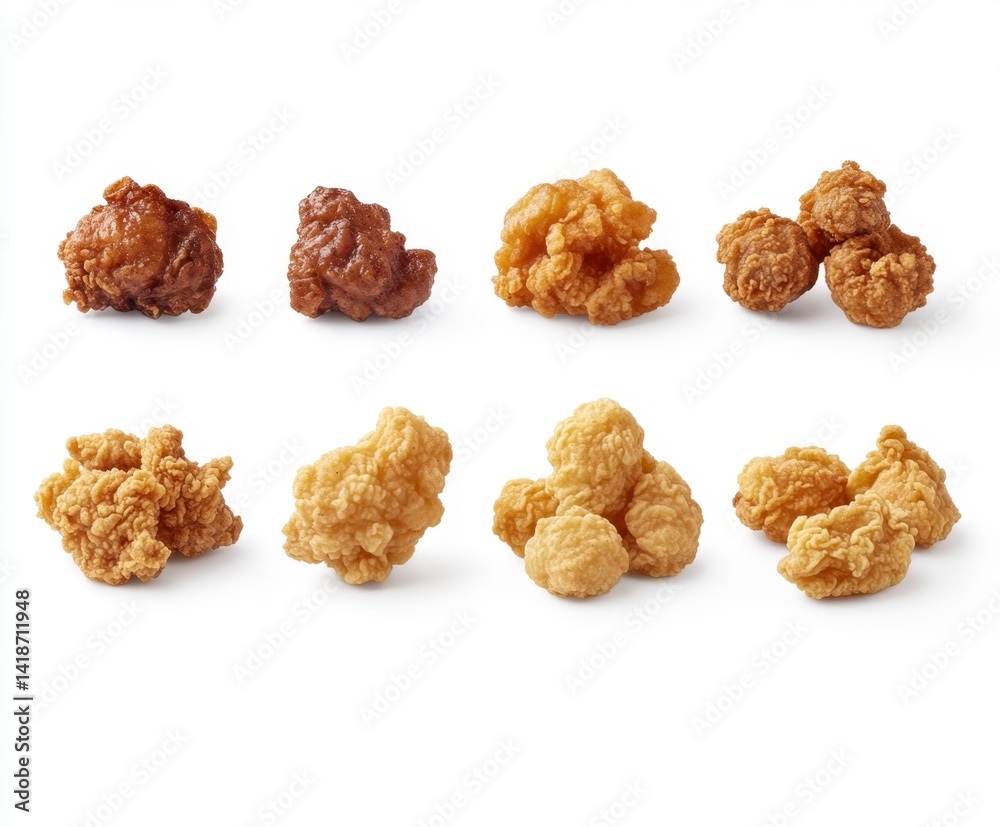 Varied Assortment of Delicious Fried Chicken Bites on Display Varied Assortment of Delicious Fried Chicken Bites on Display