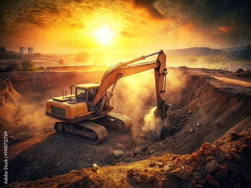 Wallpaper Mural Vintage Excavator Digging Dirt Construction Site Photo - Retro Heavy Machinery Earthmoving Torontodigital.ca