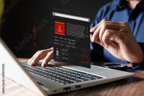 System hacked alert A computer whose system has been hacked due to a cyber attack on the computer network, therefore, an icon is displayed on the virtual screen.