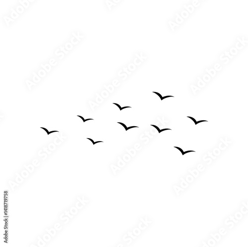 Flying birds silhouette flock. Vector illustration 