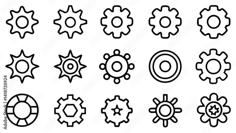 Collection of Gear Icons Black and White Line Art Collection of Gear Icons Black and White Line Art