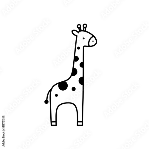 Adorable Black and White Cartoon Giraffe Illustration, Perfect for Kids' Projects and Designs