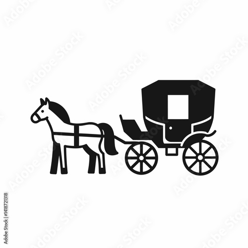 Elegant Horse-Drawn Carriage Black and White Vector Illustration
