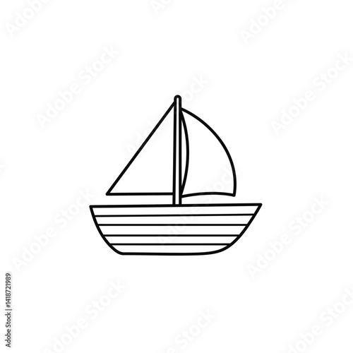 Simple Line Drawing of a Sailboat Nautical Icon, Vector Illustration, Black and White
