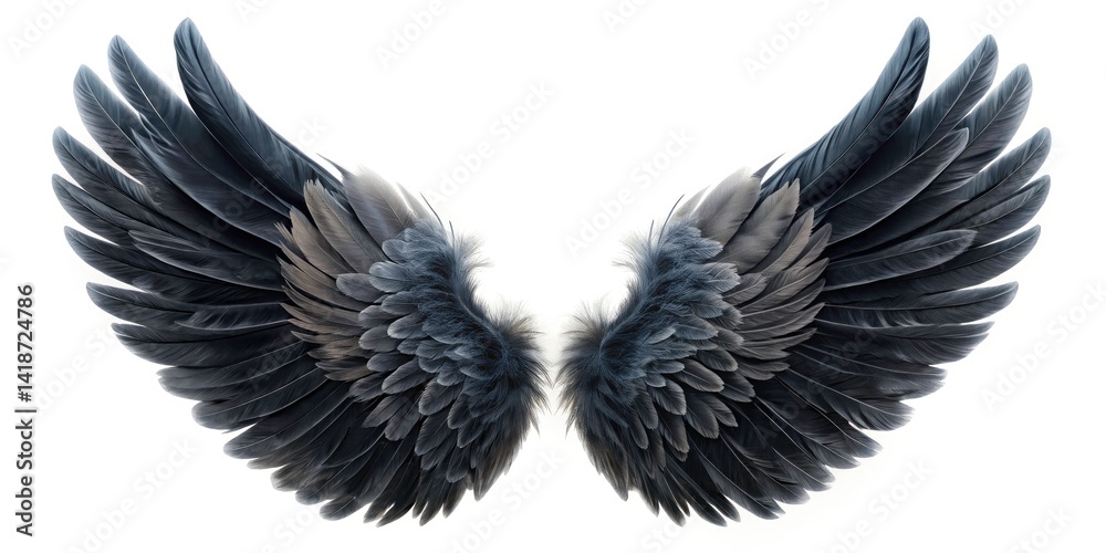 Obraz premium Black Wings Isolated on White Background - Stunning Tilt-Shift Photography of Elegant Wings, Perfect for Creative Projects, Illustrations, and Artistic Displays