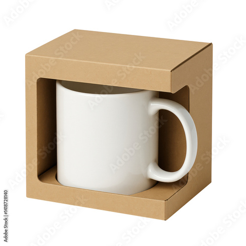 white ceramic mug is displayed inside simple brown cardboard box, showcasing its clean design and perfect for gifting