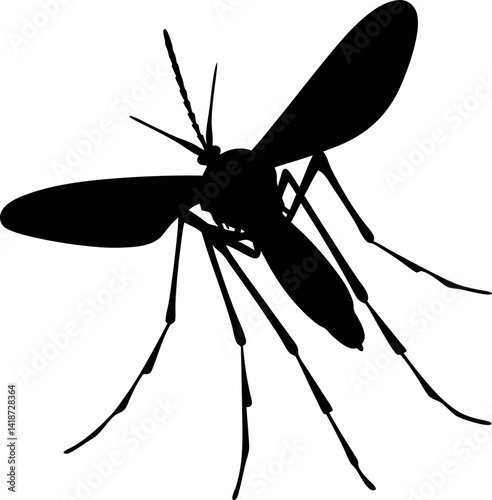 Isolated Mosquito Silhouette with Detailed Wings, Antennae and Legs on White Backdrop