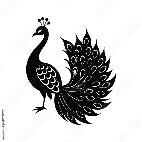 Elegant Peacock icon of silhouette vector illustration