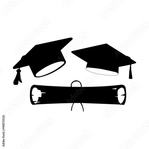 Graduation cap and diploma. silhouette icon. Vector graduation cap and diploma icons