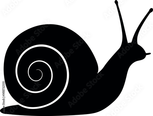 Snail Silhouette Monochrome Mollusk with Swirl Shell and Antennae on White Background