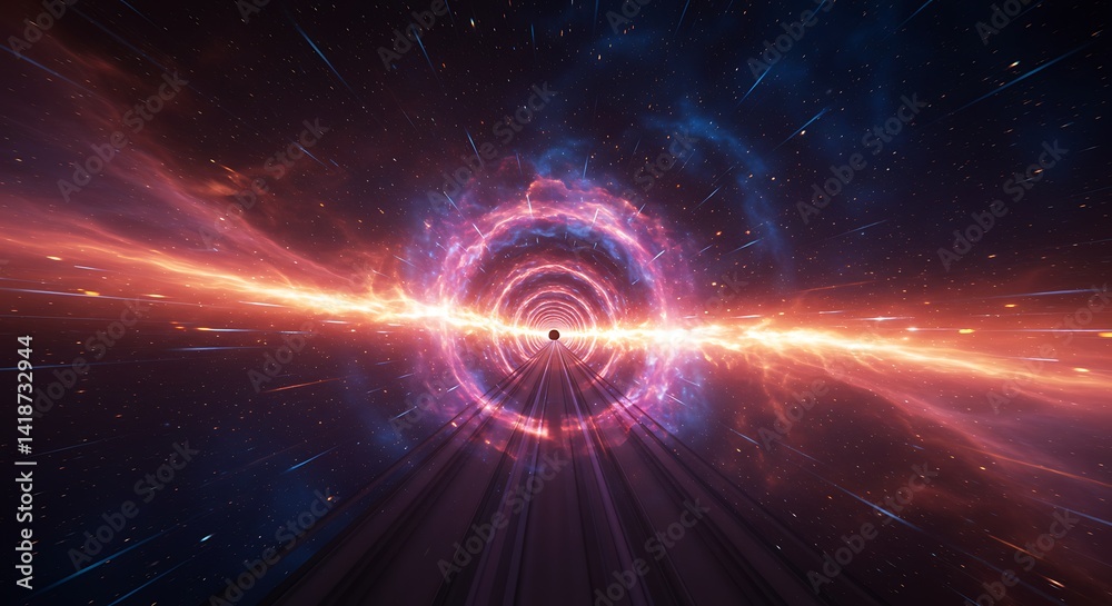 Obraz premium Cosmic Tunnel: Fiery Nebulae and Star Trails in a Vibrant Space Artwork