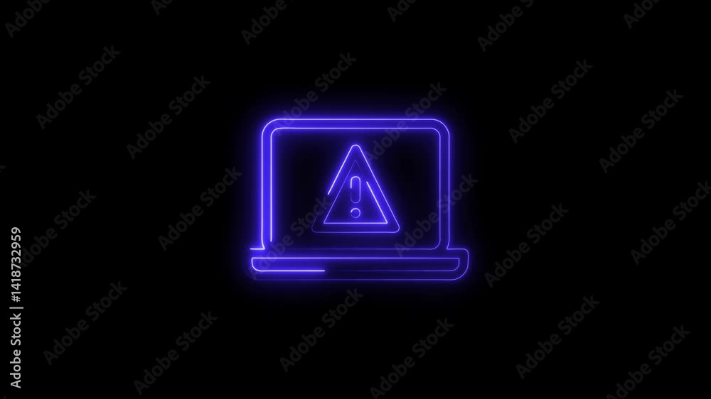 Glowing neon warning sign icon 4k isolated on black background. HD Video motion graphic animation Glowing neon warning sign icon 4k isolated on black background. HD Video motion graphic animation
