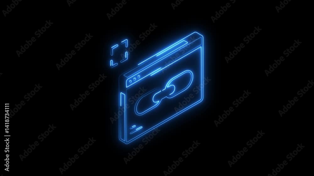 Glowing neon web link icon 4k isolated on black background. HD Video motion graphic animation