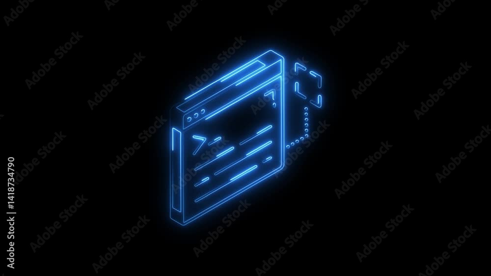 Glowing neon web programming icon 4k isolated on black background. HD Video motion graphic animation
