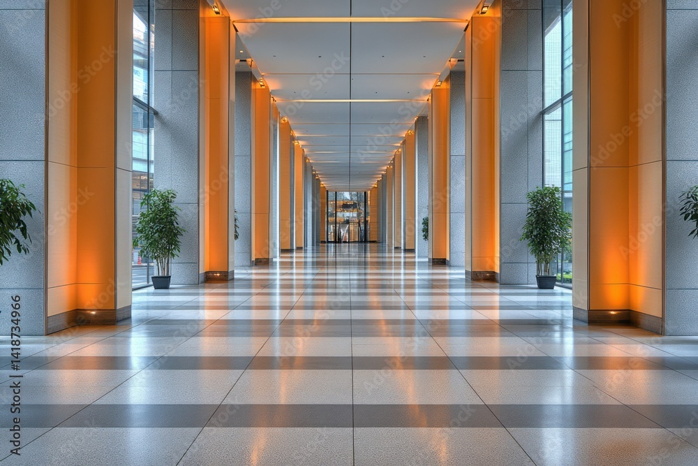 Obraz premium Interior hall showcases tall columns and tiled flooring pattern
