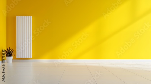 Bright yellow room with white radiator interior design