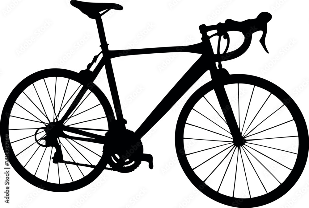 Obraz premium Isolated Black Silhouette of Road Bike with Drop Handlebars on White Background