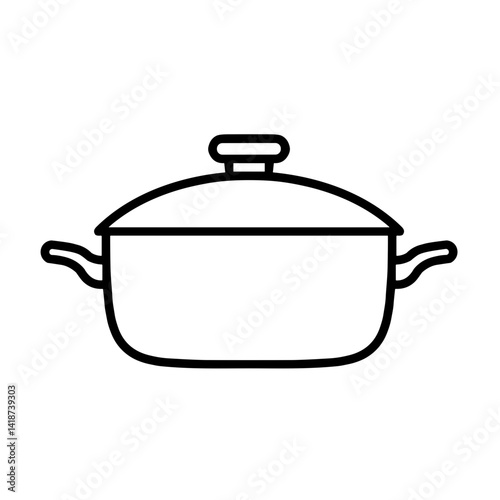 Minimal line art illustration of a saucepan with lid on white background