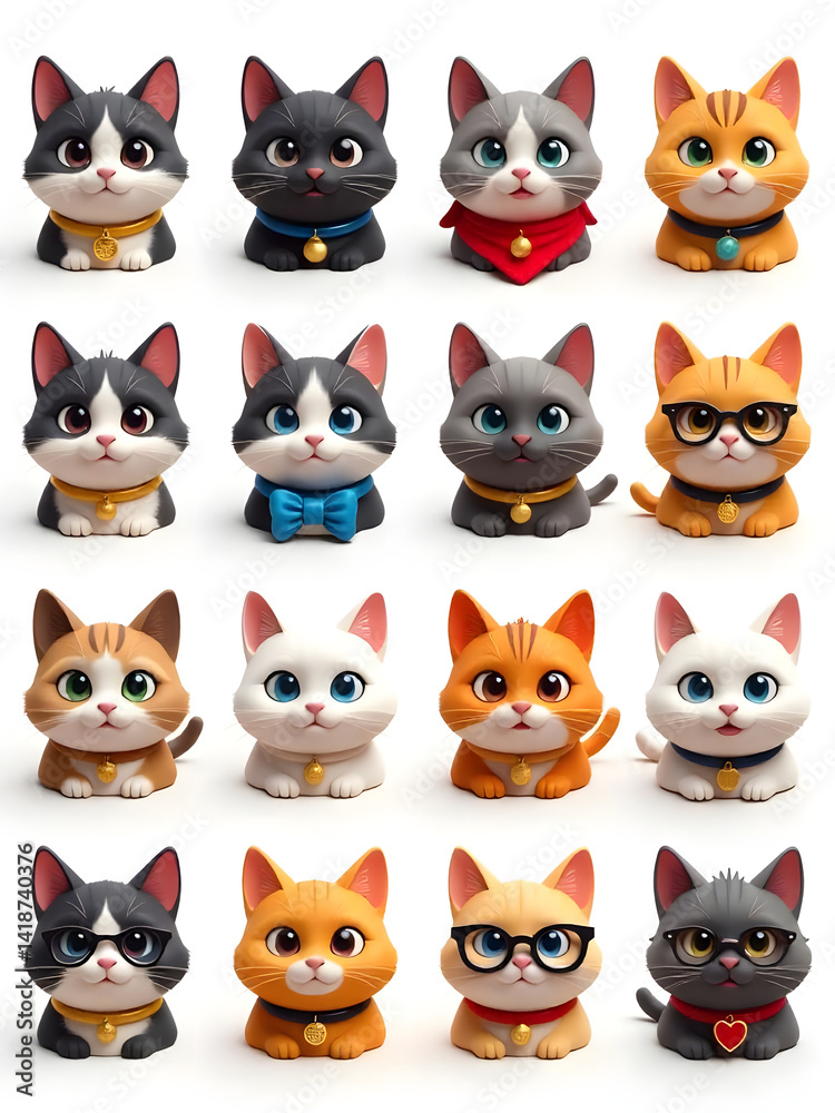 A delightful assortment of cartoon cats, each displaying unique features and charming personalities.