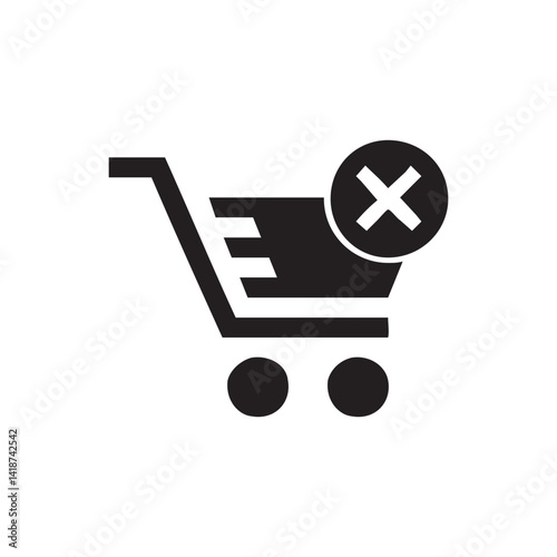 Shopping Cart with Cross Icon  Ecommerce Cancellation, Return, or Rejected Order Graphic