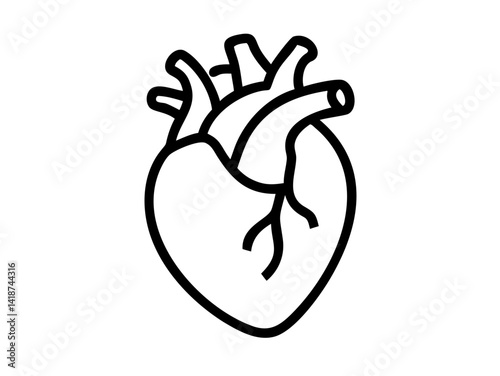 Anatomical Heart line art vector, Heart icon outline drawing vector illustration
