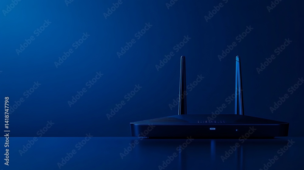Advanced Portable Travel Router with AI Features Displayed Prominently on Deep Blue Background, Ready for Your Branding