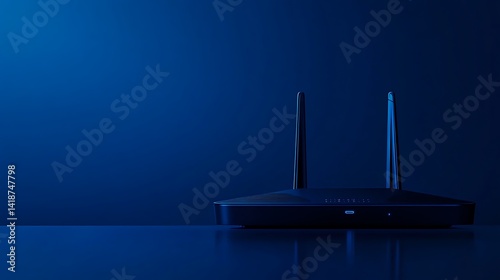 Obraz na płótnie Advanced Portable Travel Router with AI Features Displayed Prominently on Deep Blue Background, Ready for Your Branding w salonie