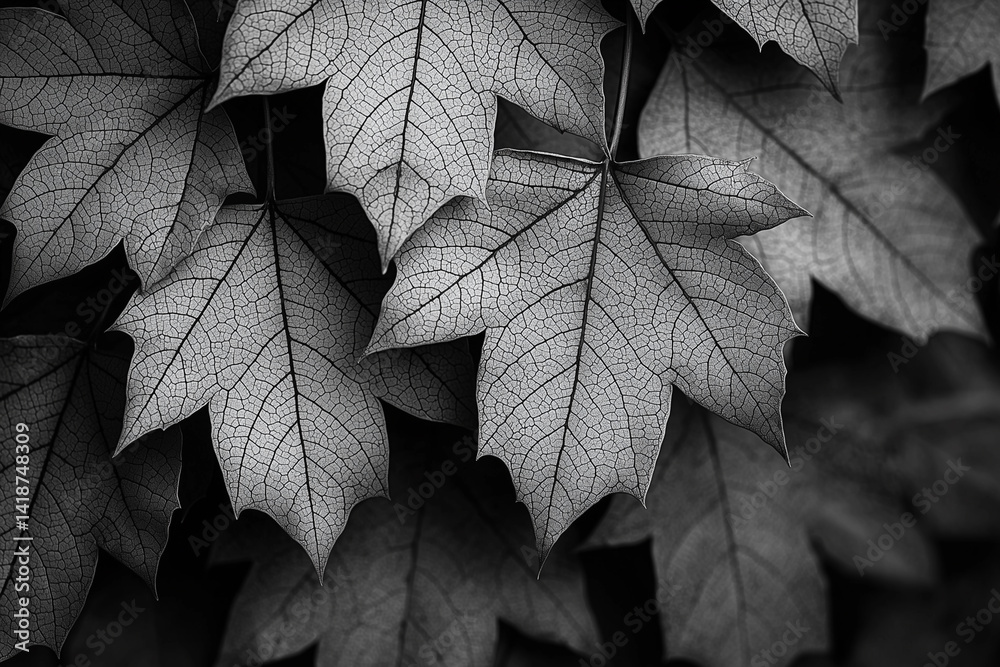 custom made wallpaper toronto digitalA close-up of autumn leaves in black and white