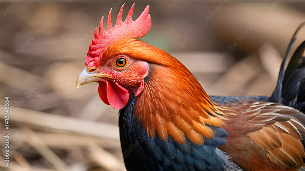 Fototapeta premium Close up beautiful red junglefowl (Gallus gallus)