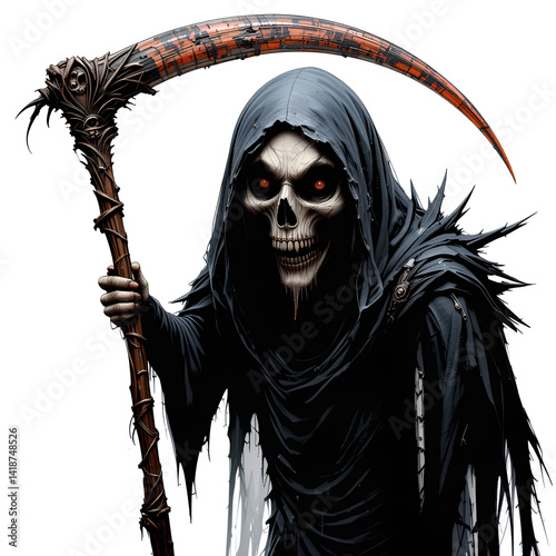 scary halloween scythe isolated on white background
