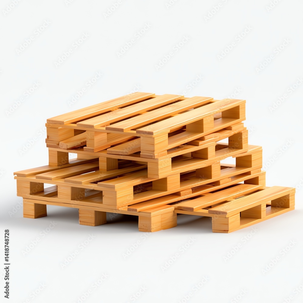 Stacked wooden pallets arranged on a white background. Stacked wooden pallets arranged on a white background.