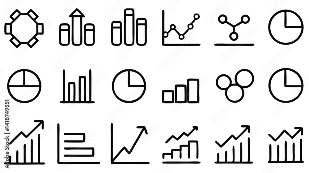 Fototapeta premium Hand Drawn Business Charts and Graphs Icon Set