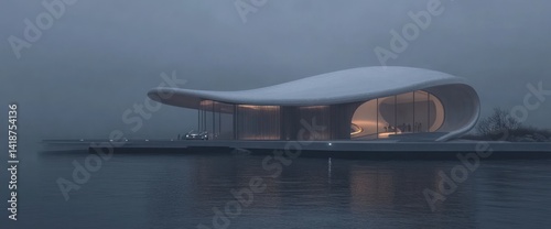 Futuristic Lakeside Pavilion: Architectural Marvel
