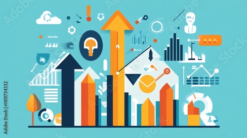 A business growth vector concept with arrows, graphs, and a success-driven theme