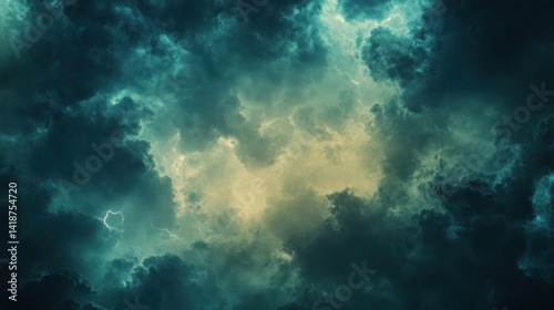 Wallpaper Mural Stormy Skies: A Dramatic Teal and Yellow Cloudscape Torontodigital.ca