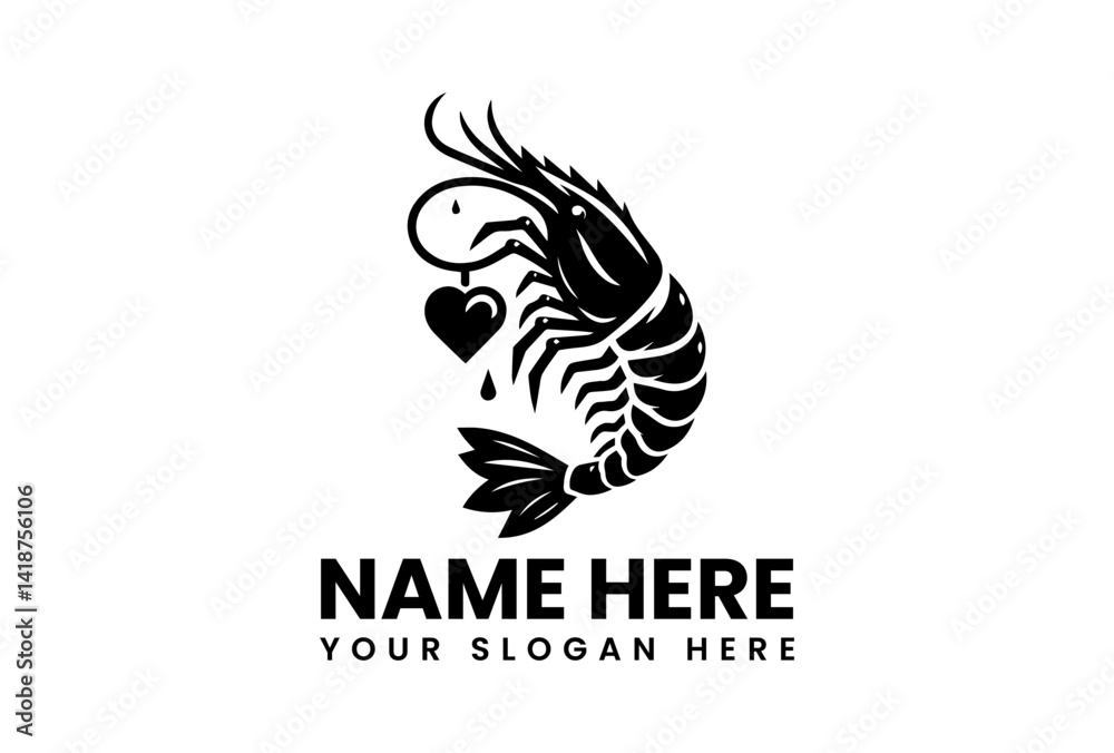 Obraz premium Shrimp with Heart Icon: An artistic illustration of a shrimp intertwined with a heart, suitable for brand logo use